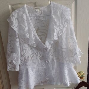 Elegant White Sheer 3 Piece Set with Swirl Design